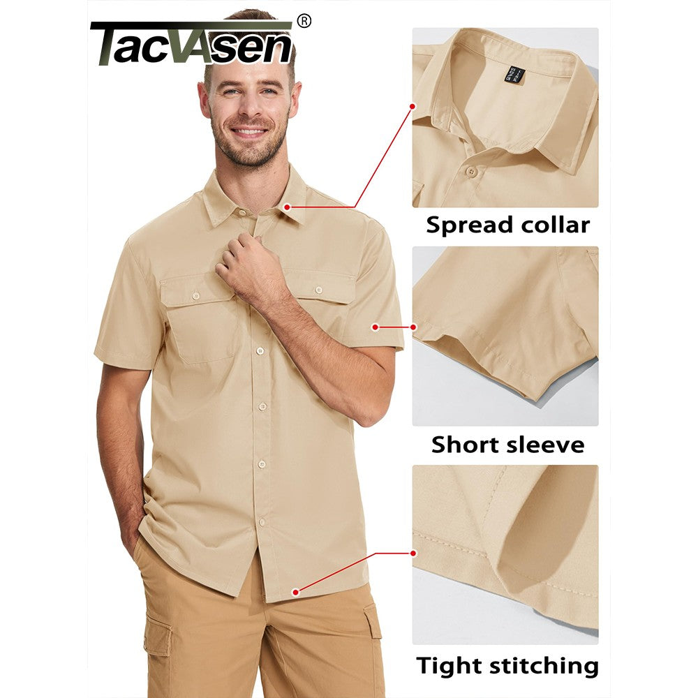 TACVASEN Quick Dry Short Sleeve Shirts Mens Casual Button Up Cargo Shirt Summer Hiking Fishing Trekking Work Shirts Outdoor Male