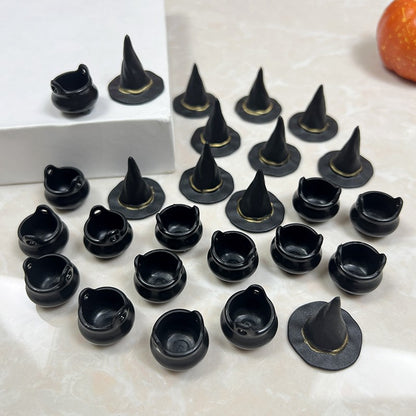10pcs Halloween Witch Hat Decorations Miniature Hats Cauldron Pots Kettle Ornament Halloween Party Home Decoration DIY Crafts