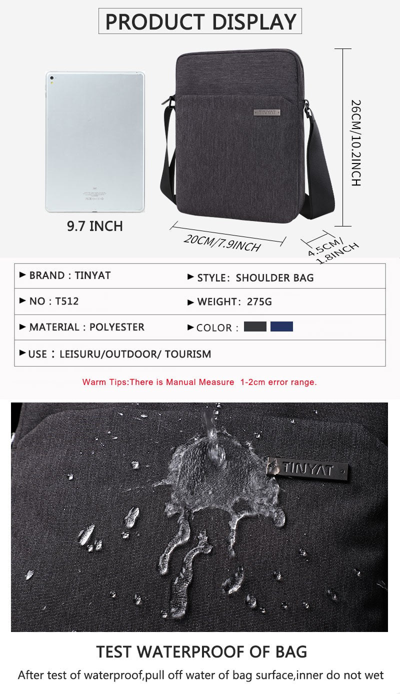 TINYAT Man's Simple Waist Bag Water Resistant Shoulder Bag Business Crossbody Bag work outdoor  for Daily Use Travel Office