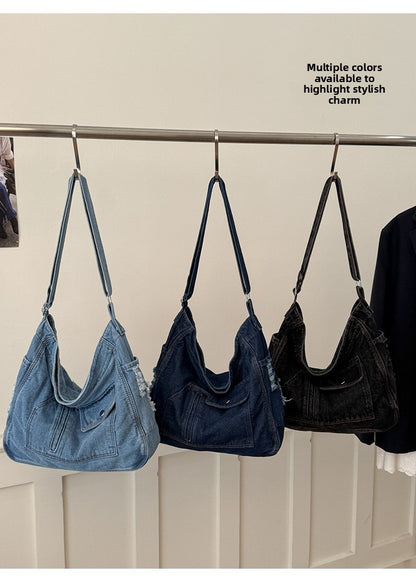 New Denim Shoulder Bag Women Fashion Large Capacity Casual Tote Handle Bag for School Comfortable and Versatile Commute Bag