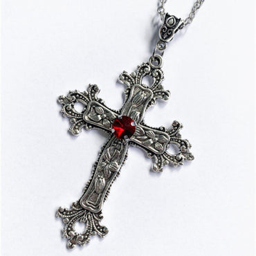 Punk Crystal Big Cross Pendant Necklaces for Women Men Gothic Irregular Cross Clavicle Chain Fall/Winter Collection Jewelry