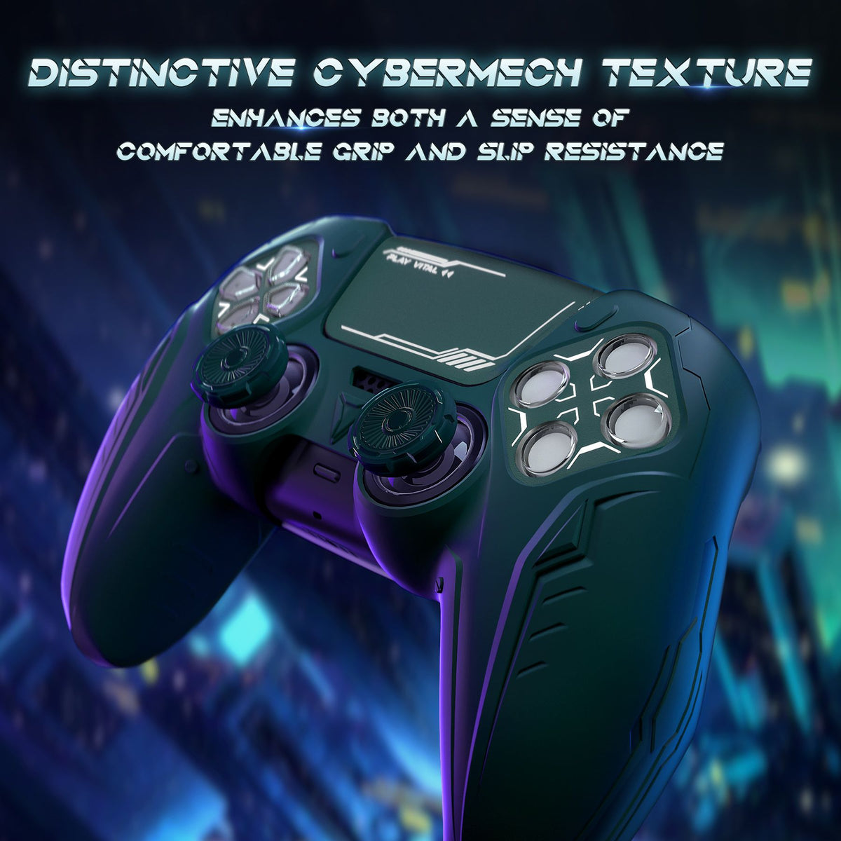 PlayVital Silicone Grip Case for PS5 Controller - Futuristic CyberMech Design Cover Compatible with PS5 Official Charging Dock