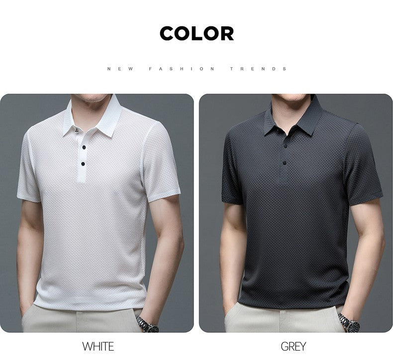 Summer New Embroidered Silk Elastic Polo Shirt for Men's Luxury Trend Fashion Leisure Breathable Cool Short Sleeved T-shirt Top