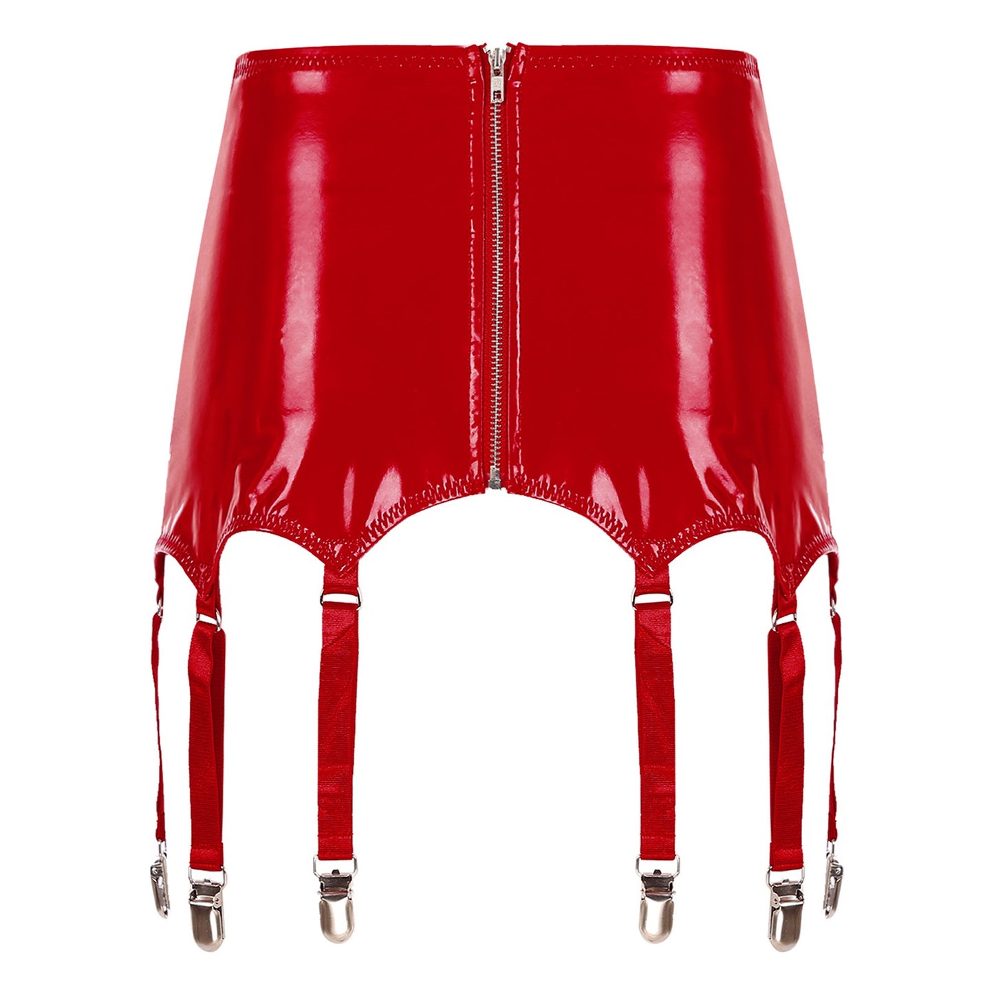 Womens Garters Latex Skirts Ladies Suspender Belt Wet Look Patent Leather Mini Skirts Garters with Metal Clips Clubwear Costume