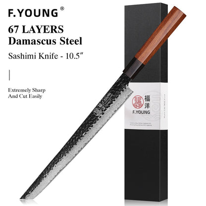 F.YOUNG Faca de Chef Japonesa Forjada à Mão Aço Damasco Facas de Cozinha Fatiar Legumes Carne Sashimi Utensílios de Cozinha