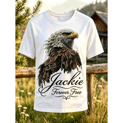 ilstile Men's Forever Free Eagle Jackie  Print T-Shirts Summer Short Sleeve Casual Round Neck Tops Black White Tees New Arrival