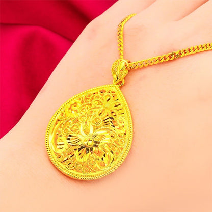 9999 24K heart-shaped necklace, ethnic style luxury hollow pendant, women's gold necklace pendant, gold jewelry jewelry
