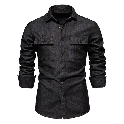 New Autumn 100% Cotton Mens Denim Shirts Solid Color Long Sleeve Cowboy Shirt Coat Fashion Casual Jean Shirt for Men