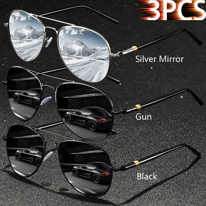 3 PCS Fashion Vintage Square Metal Frame Sunglasses Men Women Fishing Driving Luxury Brand Designer Sun Glasses  Eyewear UV400