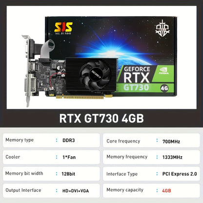Placa de Vídeo SEJISHI GeForce GT730 Placas Vga 4GB DDR3 128Bit Placa Gráfica de Computador NVIDIA Game PC GT 730 4GD3 HD DVI