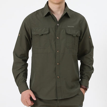 Spring Cargo Shirt For Men Long Sleeve Social Dress Shirt Top Casual Formal Shirt Blouses Oversized Tactical Shirt Man Clothes