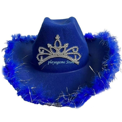 Y88A Furry Trims Western Hat Western Jazzs Party Hat Woman Cowgirls Hat Party