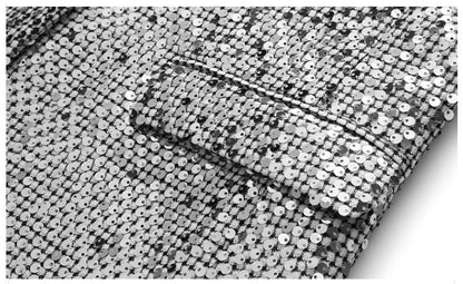 High-quality Sequined Suits Men Clothing Gold / Silver Autumn / Winter New Male Wedding Banquet Party Dress Blazer and Pant