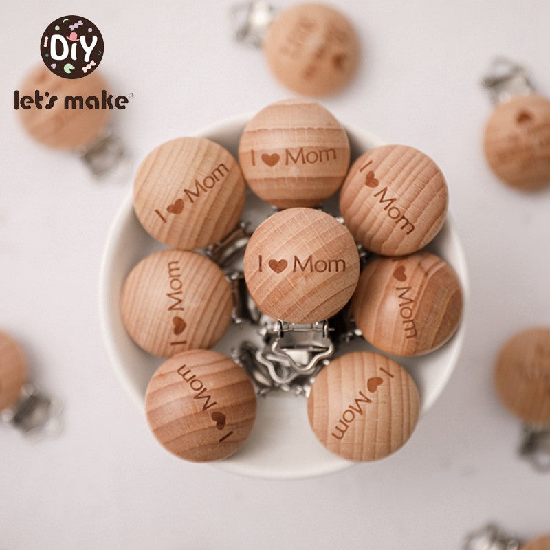 [Sale] Let's Make 5Pcs Baby Teething Beech Wooden Pacifier Chain Clip Baby Food Grade Shape Holder Dummy Clip for DIY Accesories