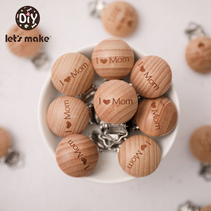 [Sale] Let's Make 5Pcs Baby Teething Beech Wooden Pacifier Chain Clip Baby Food Grade Shape Holder Dummy Clip for DIY Accesories