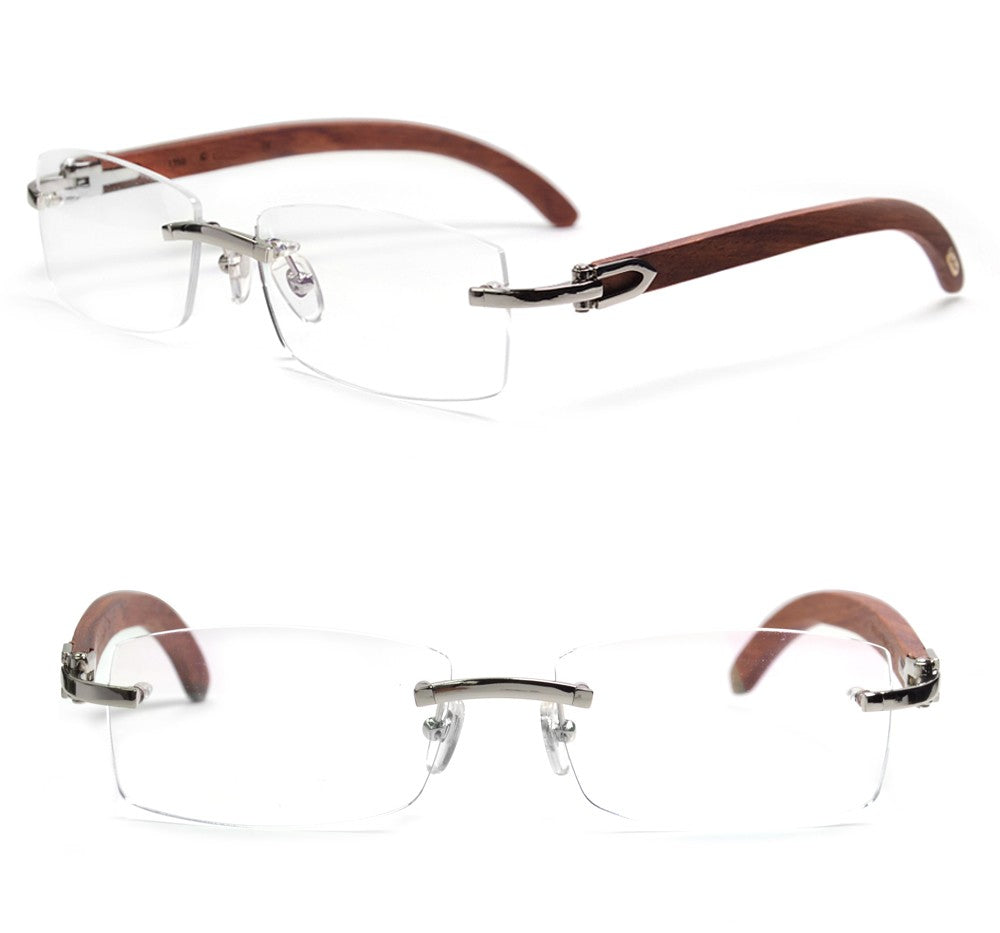 High Quality Original Wood Rimless Eyeglasses Frame for Men Vintage Rectangle Diopter Glasses Flexible Big Head Eyewearing