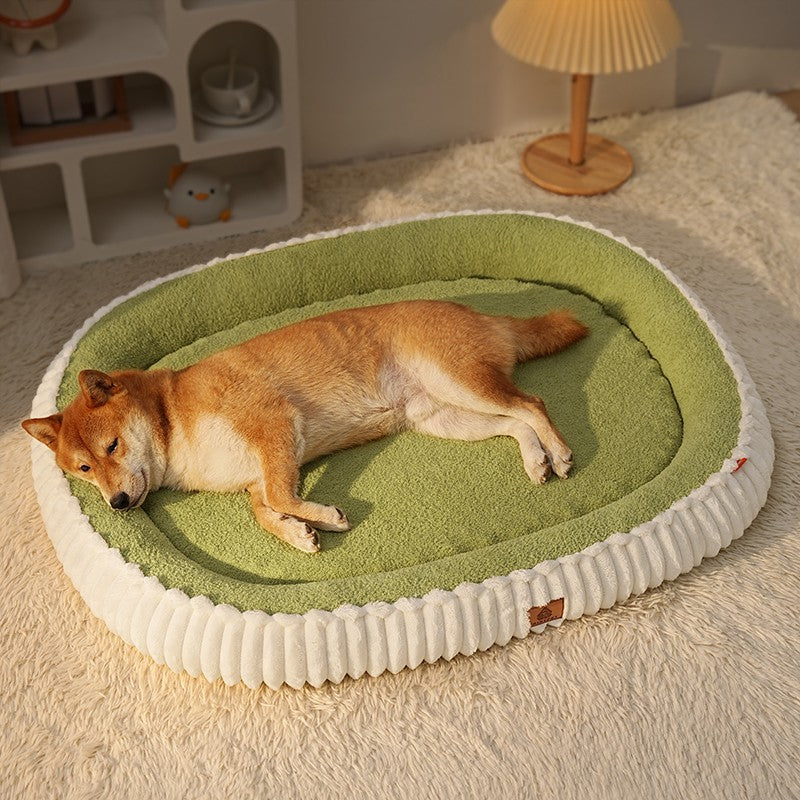 Flannel Dog Bed Autumn Winter Thickening Warmth Ellipse Dog Sofa Beds Bottom Detachable Soft Plush Pet Pad Dogs Accessories