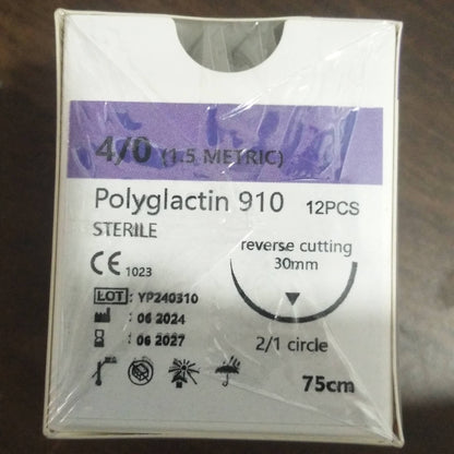 Fio de sutura absorvível para animais de estimação, fio de sutura cirúrgica com agulha, fio de sutura veterinário específico 2-0, fio de sutura PGA 910 para cães e gatos