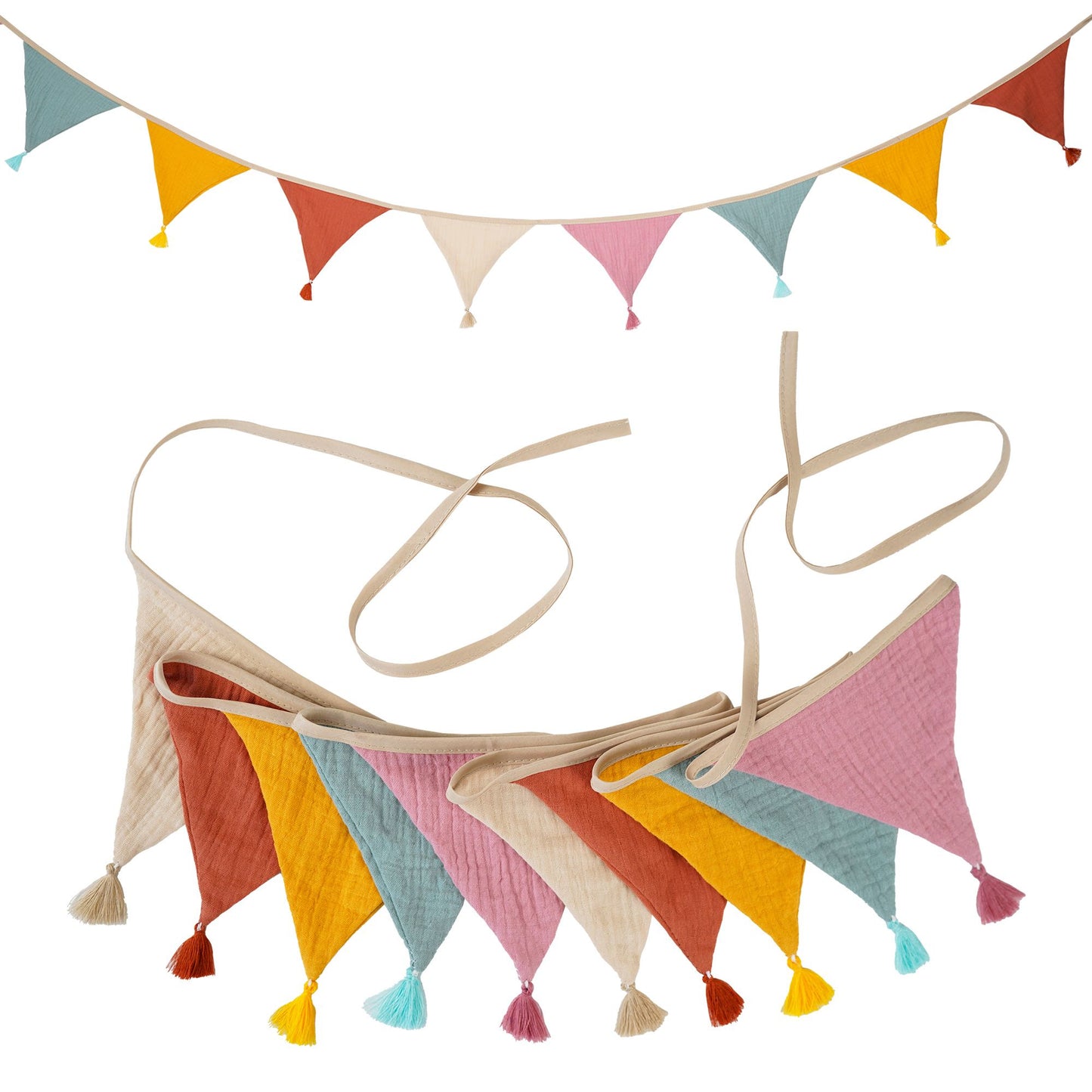 2.6M/8.5FT Nursery Fabric Bunting 10 Triangle Pennant Flags With Tassels Party Decor Banner Home Baby Shower Carnival Garland