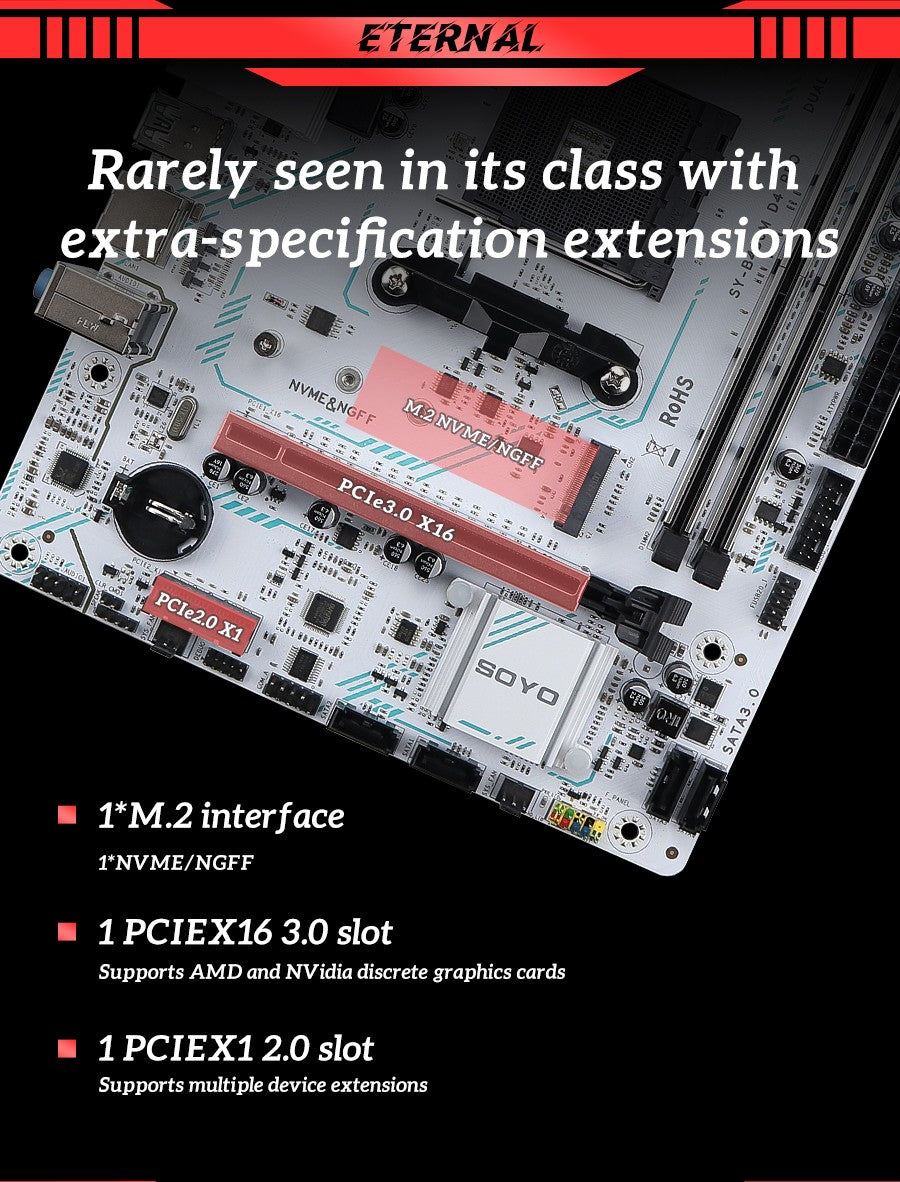 Placa-mãe SOYO Nova AMD B450M Memória DDR4 de canal duplo Placa-mãe AM4 PCI-E 3.0 NVME (suporta CPUs Ryzen 1000-5000 5600 5600G)
