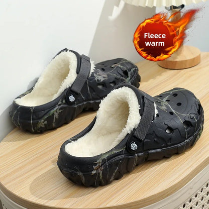 Men's Cotton Slippers Winter Thick Bottom Fleece Lined Warm Home EVA Comfortable Head Covered Slippers Roman Style Sandals