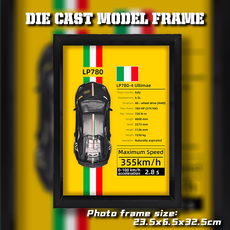 1/32 Versão Porta-retrato Liga de Metal Modelo de Carro Esportivo Simulação Carro de Corrida 3D Pintura de Parede Coleção Presentes Infantis Decoração
