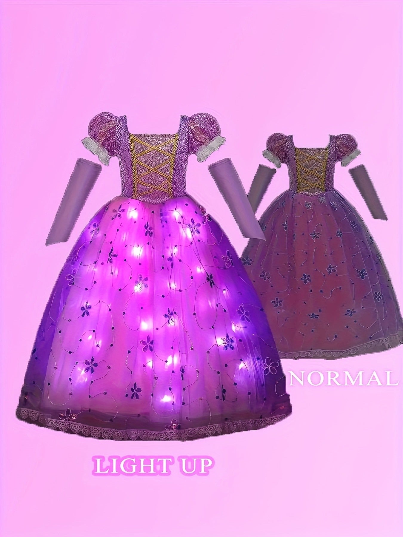 Girls Princess Costume Kid Carnival Dress Cosplay Floral LED Light Up Clothing Halloween Girls Christmas Party