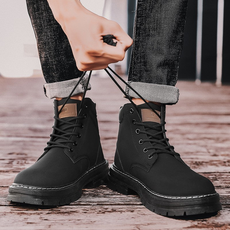 Men's Boots Autumn New High Top Workwear Boots British Style Korean Version Thick Soled Lace Up Anti Slip Warm Men Boots
