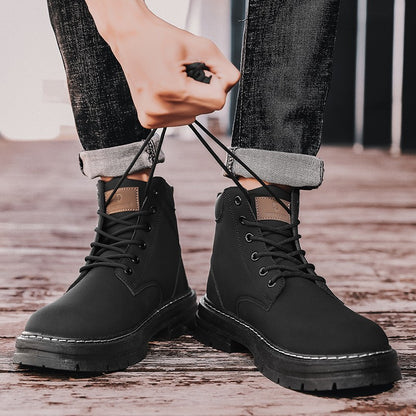Men's Boots Autumn New High Top Workwear Boots British Style Korean Version Thick Soled Lace Up Anti Slip Warm Men Boots