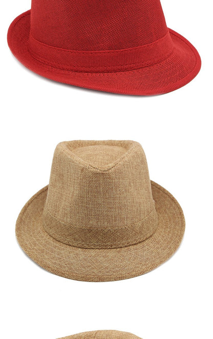 Middle-aged Spring and Summer Outdoor Sun Protection Hat Beach Top Hat Female Casual Retro Jazz Linen Hat  Fedoras for Man Party