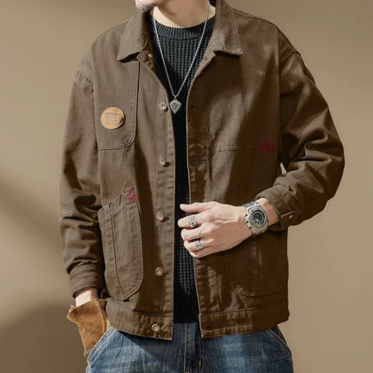 Men's Denim Jacket Cargo Brown Male Jean Coats Vintage Elatic In Lowest Price Menswear Fast Delvery Loose Comfortable Size L G