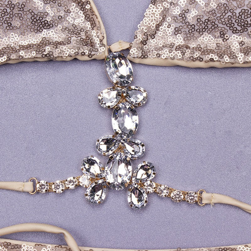 Sequins Sexy Bikinis Swimsuit With Rhinestones Women Swimwear Female Push Up Bikini Beach Swim Wear Bathing Suits Pool Bather