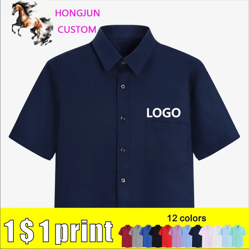 Short-sleeved Solid Color Shirt High-end Business Daily Tops Company Uniforms Can Be Customized With Printed Embroidery 2021 New