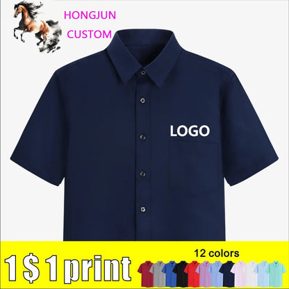 Short-sleeved Solid Color Shirt High-end Business Daily Tops Company Uniforms Can Be Customized With Printed Embroidery 2021 New