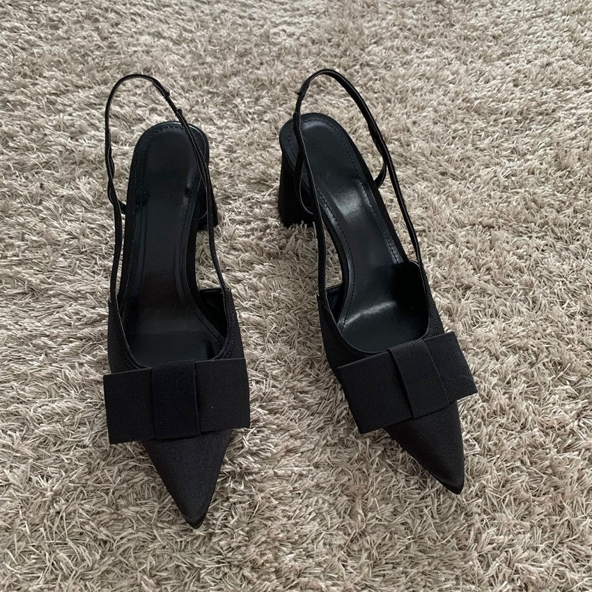 Sandálias de Salto com Laço Borboleta Femininas 2025 Moda Elegante Sapatos de Festa Feminino Scarpins de Bico Fino Salto Alto Slingback Feminino