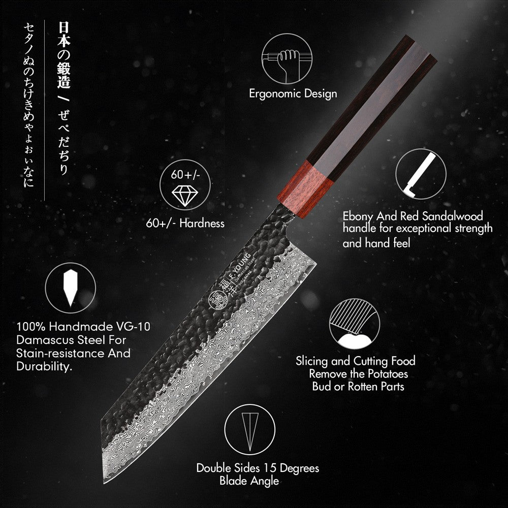 F.YOUNG Faca Japonesa de Chef Aço Damasco Profissional Facas de Cozinha Utilitário Sashimi Fatiar Carne Utensílios de Cozinha Forjados à Mão