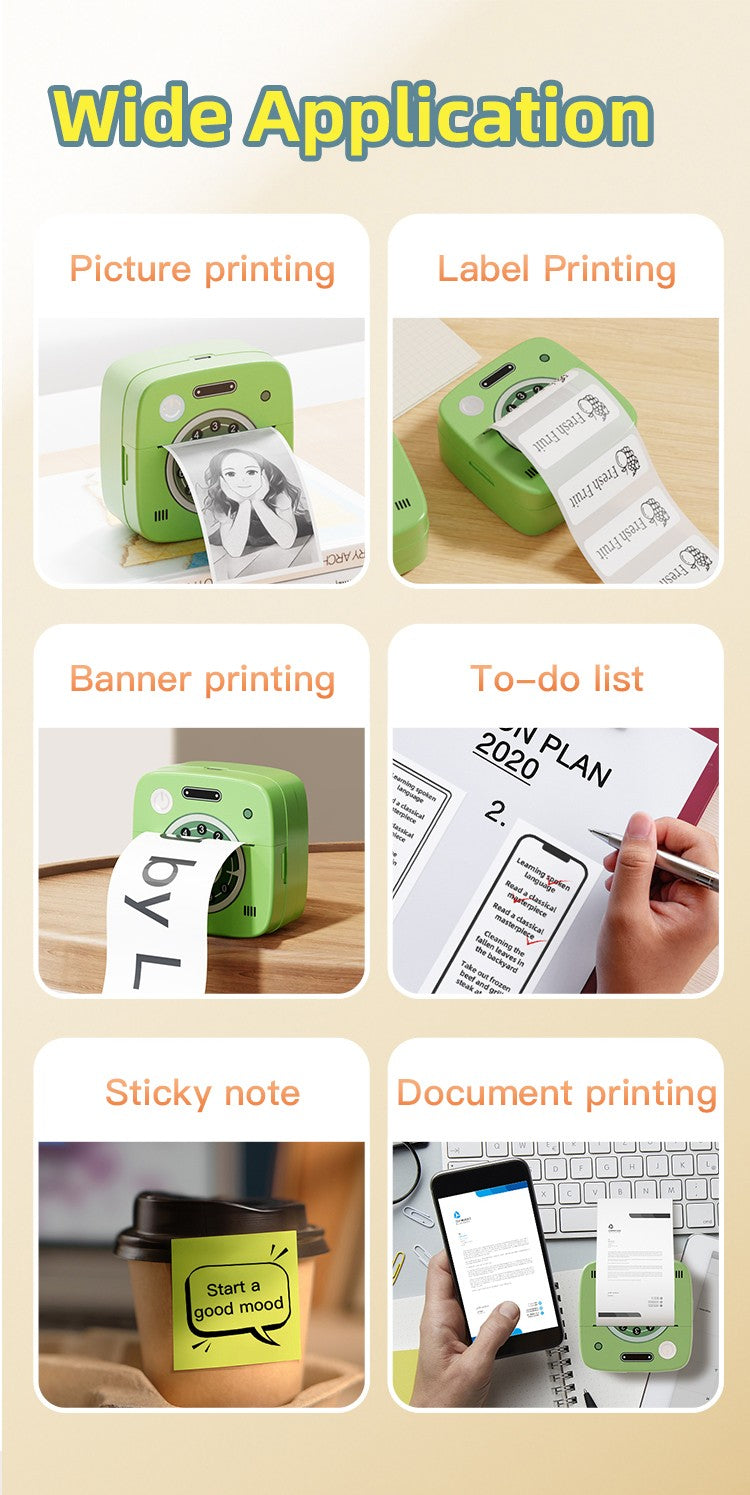Impressora de bolso fotográfica M1 com 2 rolos para iOS Android Bluetooth Mini impressoras térmicas de adesivos para escritório, cozinha e escola