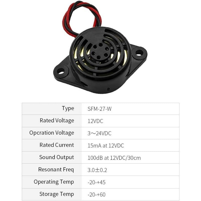 10 PEÇAS SFM-27 DC 3-24V 12V 90dB Buzina Eletrônica Ativa Piezo de Alto Decibel Alarme Sonoro Contínuo (Preto)