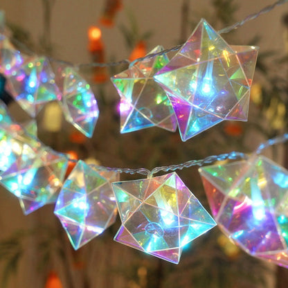Iridescent 3D Prism Star LED String Lights, Battery Powered Fairy Lights for Indoor Bedroom, Wedding, Window & Home Party Decor