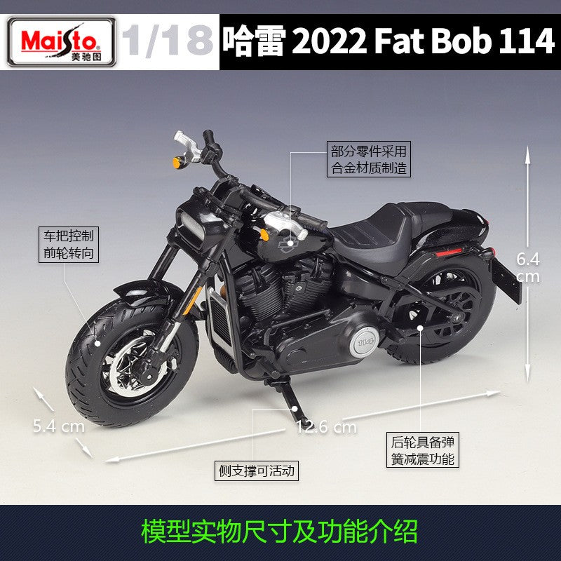Maisto 1:18 Harley-davidson 2022 Fat Bob 114 Mock-up Alloy Motorcycle Model With Base Finished Toys Gift Collection Accessories