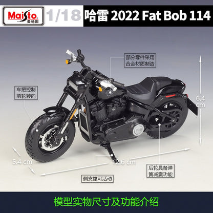 Maisto 1:18 Harley-davidson 2022 Fat Bob 114 Mock-up Alloy Motorcycle Model With Base Finished Toys Gift Collection Accessories