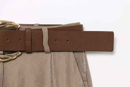 HH Women New Fashion Solid Belt Wrinkles Decorate Casual Loose Trousers Female Chic Zipper Side Pocket Slim Wide Leg Pants