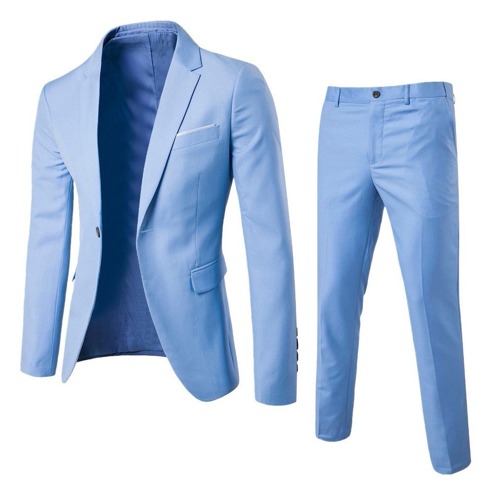 Men's Suit 2-Piece Set - Korean Style Slim Fit Business Formal Blazer for Groom & Best Man