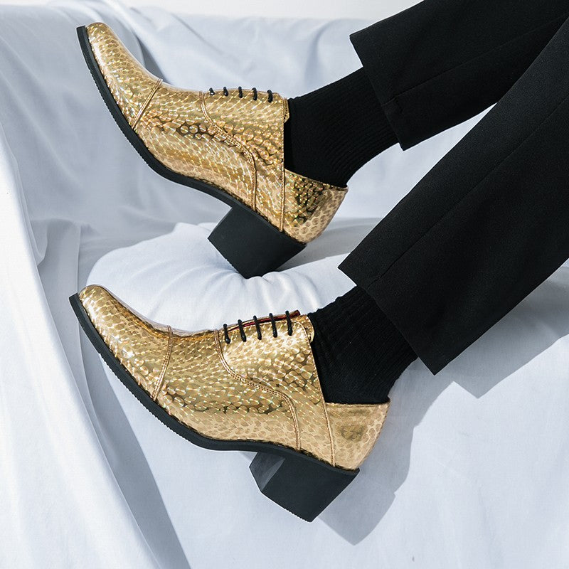 New pointed high-heeled shoes for men to increase business dress office men's shoes groom wedding wedding shoes