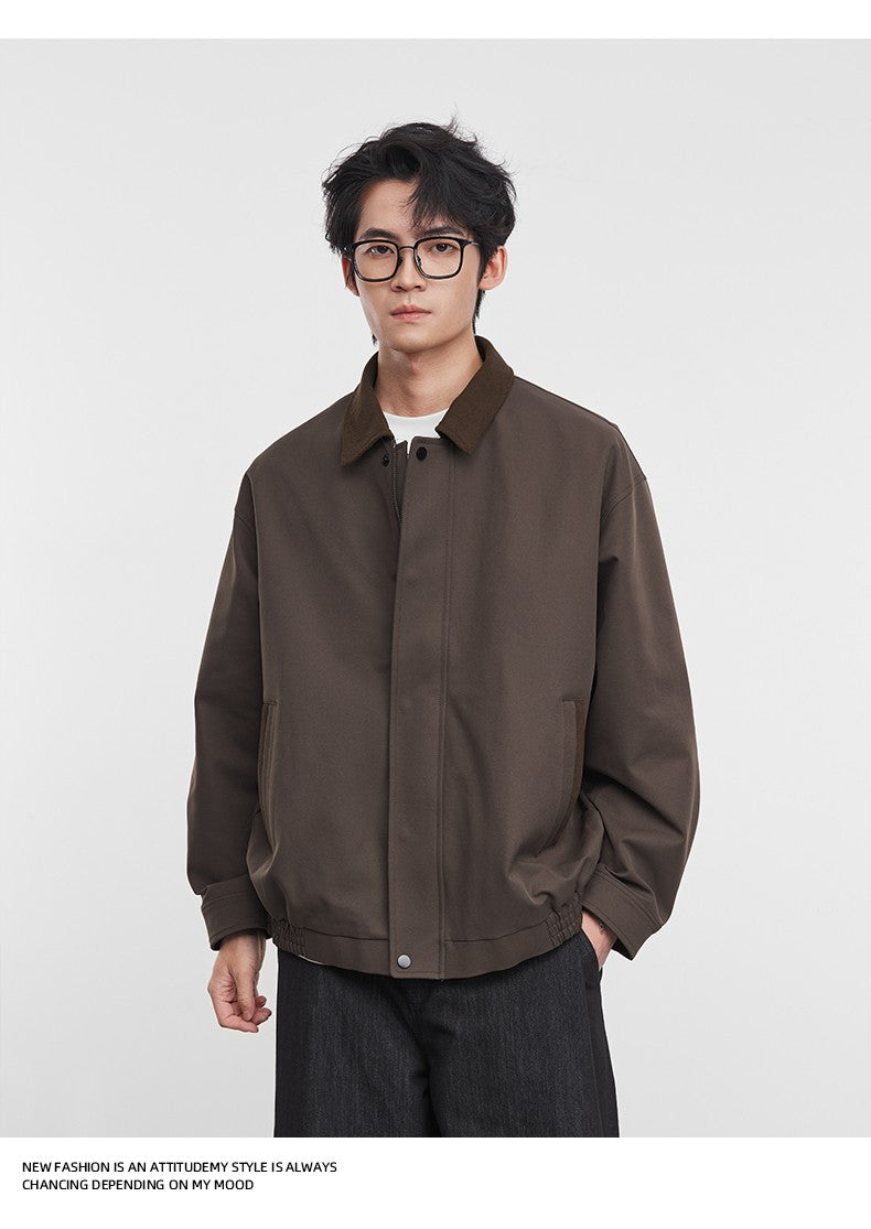 American Retro Men's Fashion Jacket 2025 Spring and Autumn New Loose Solid Color Lapel Workwear Top Men's Jacket