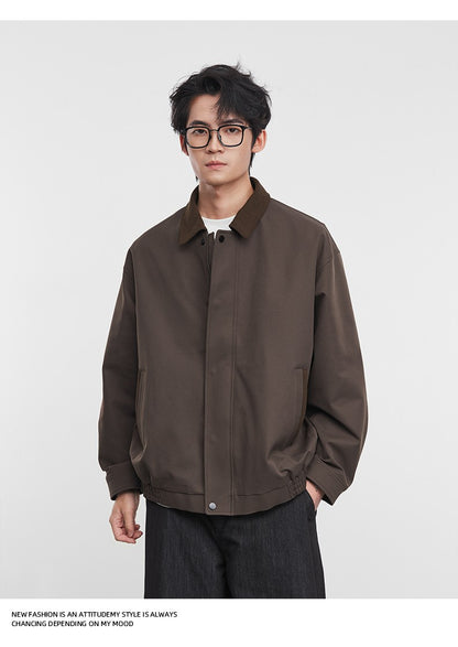 American Retro Men's Fashion Jacket 2025 Spring and Autumn New Loose Solid Color Lapel Workwear Top Men's Jacket