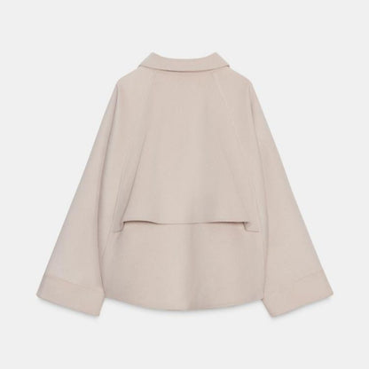 Woolen Zipper Loose Short Jacket Women Long Sleeve Lapel Solid 2025 Autumn Winter Commute Coat Street Office Warm Ladies Outwear