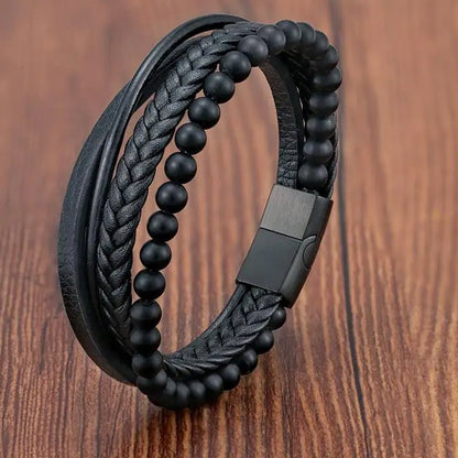 Pulseira de corda trançada charmosa para homens, fecho magnético de aço inoxidável, pulseiras e braceletes de couro legítimo, joias masculinas e femininas