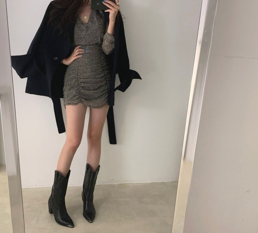 Retro Chic Autumn Winter Woolen Coat One Button Long Sve Suit Collar Waist Cinched Side Slit Warm Knitwear for Women