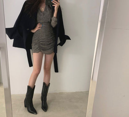Retro Chic Autumn Winter Woolen Coat One Button Long Sve Suit Collar Waist Cinched Side Slit Warm Knitwear for Women